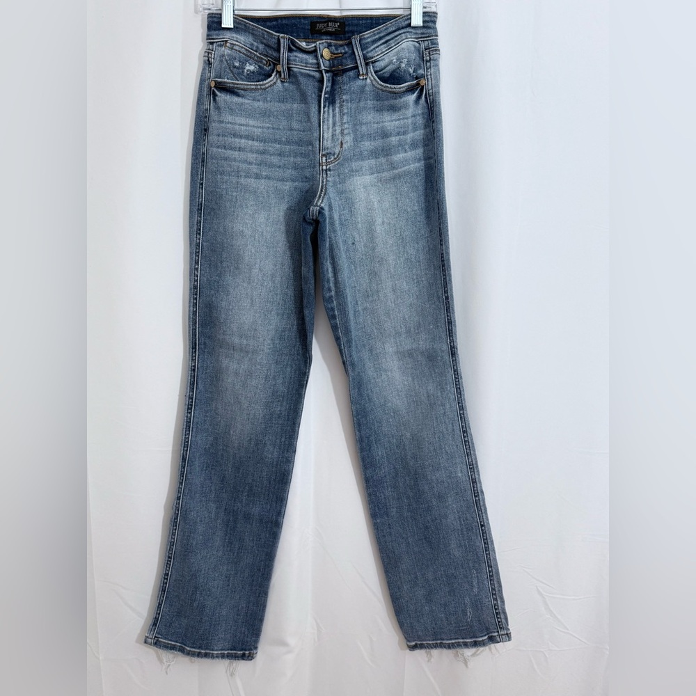 Judy Blue “Dad” High Rise Cell Phone Pocket Jeans With Distressed Spots Size 3 - Picture 5 of 16
